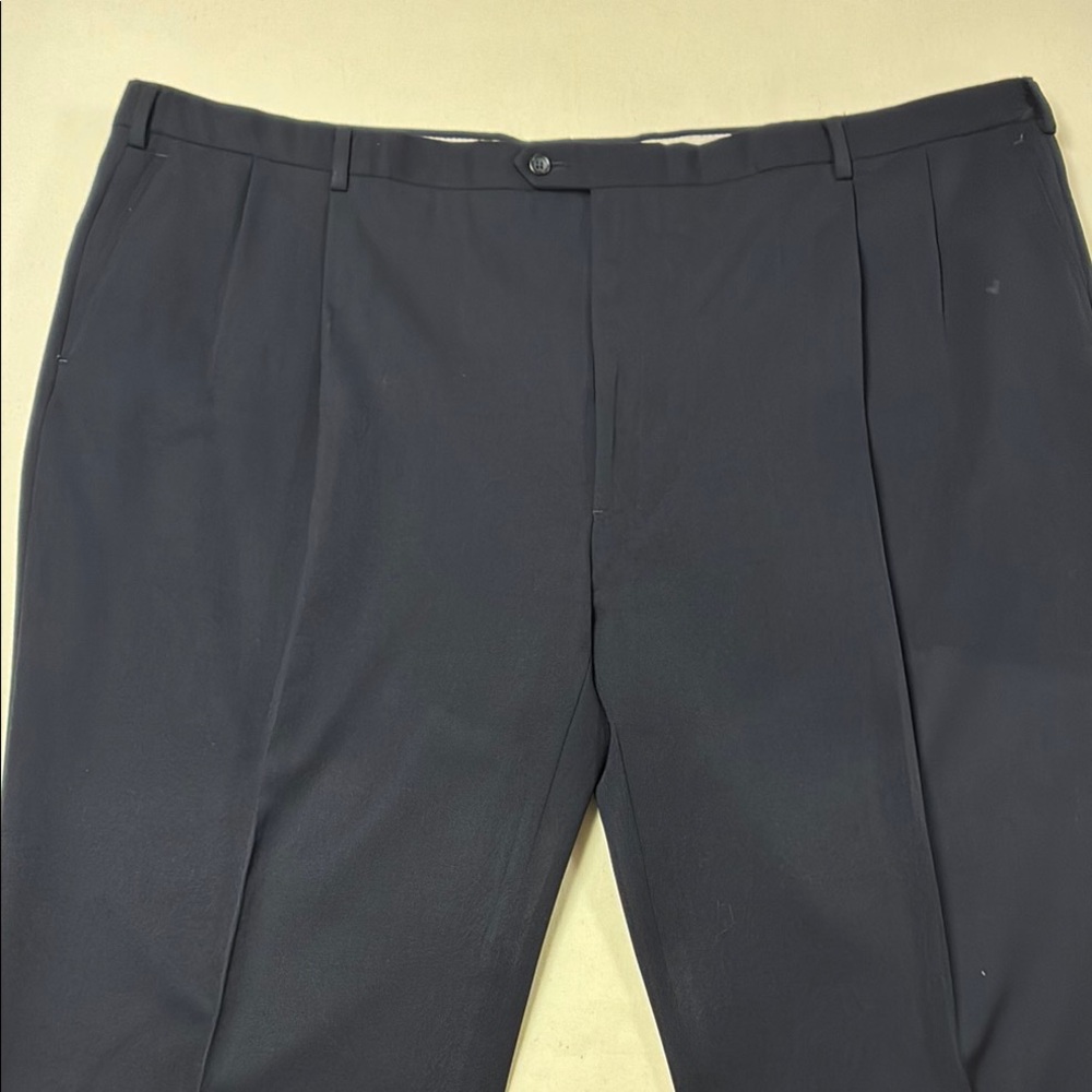 Joseph & Feiss Dress Pants 100% Wool Pleat Front 52 Classic Navy Business Formal